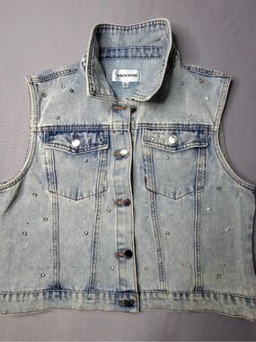 Vigoss Light Blue Rhinestone Denim Vest